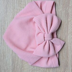 Baby Girl Big Bow Pink Hat Newborn Cap Textured Headwrap Cotton Photo Prop